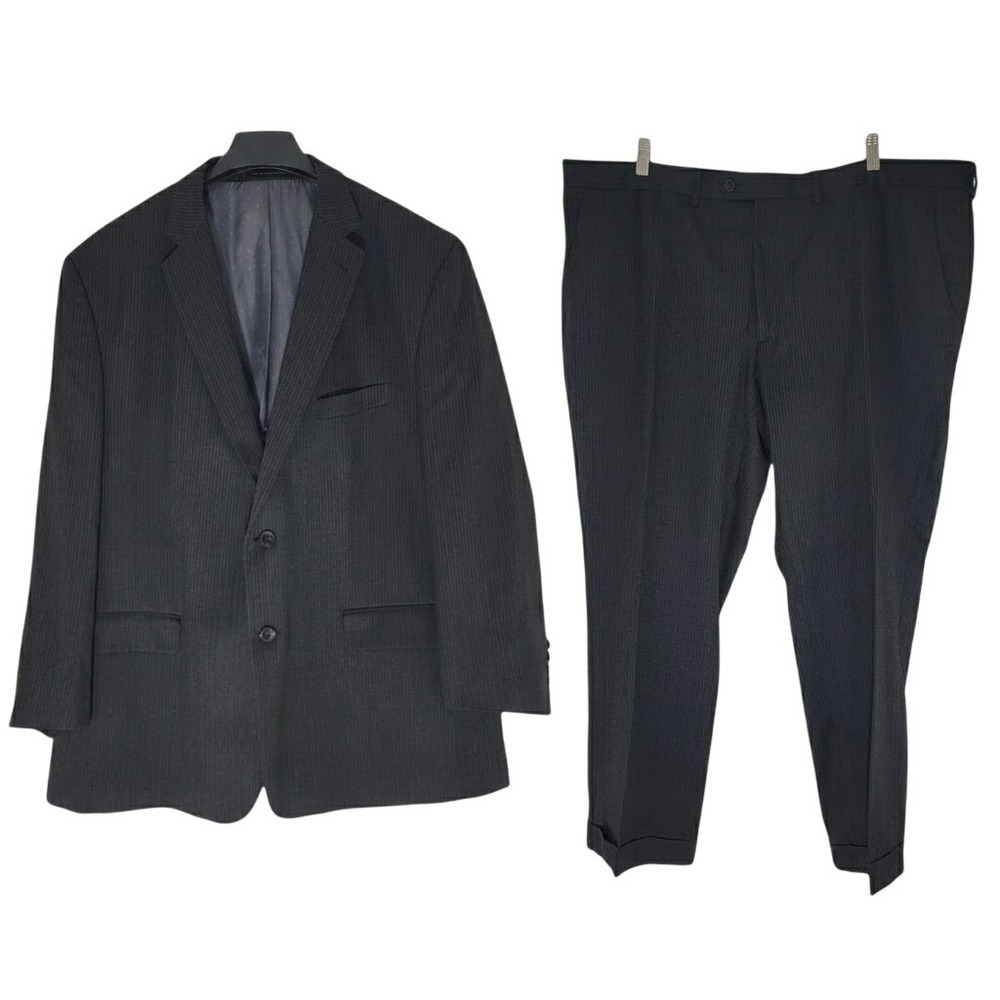 Perry Ellis Portfolio NWOT 50R Suit Modern Fit Pinstripe Black 2 Button Blazer - Picture 1 of 16
